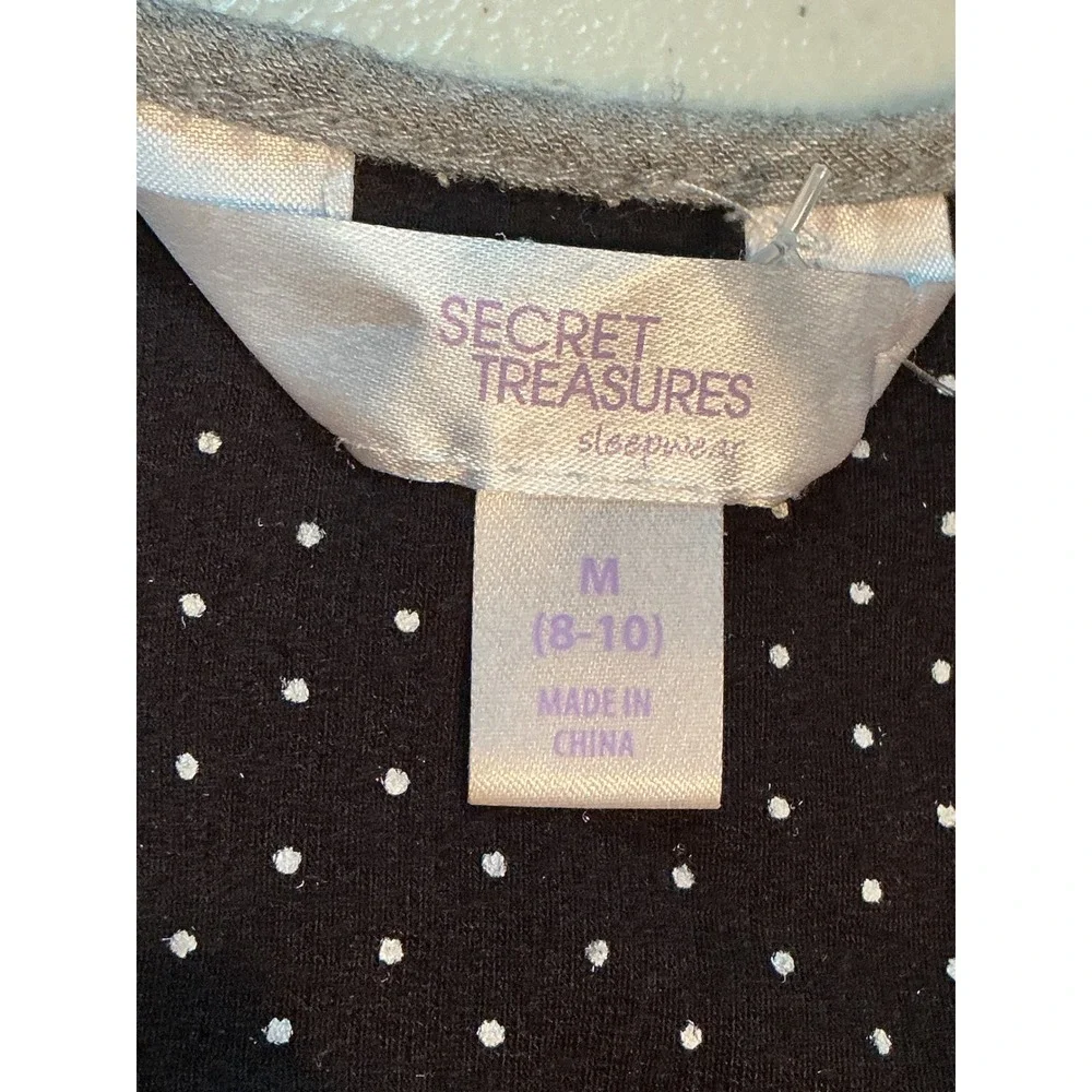 Secret Treasures Sleepwear Tank Black Polka Dot Lace‎ Trim V-Neck Womens M 8-10